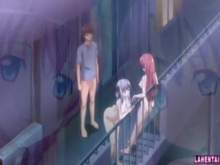 Two Hentai Girls Fucked Outdoors By adolescent In Threesome