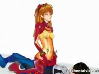 Evangelion cartoon with voluptuous Asuka